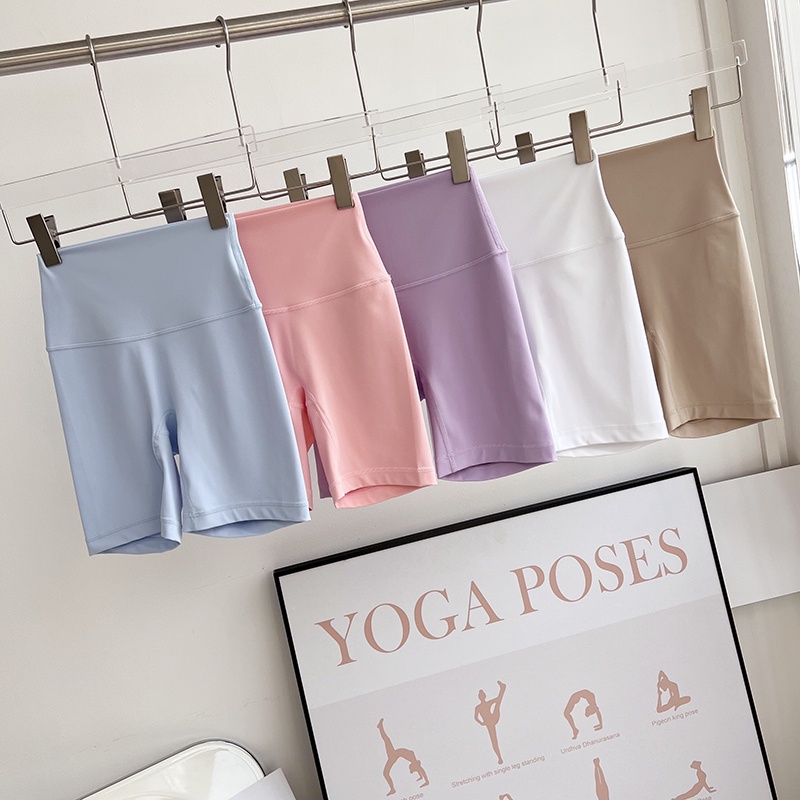 Quần Short Thể Thao Tập Yoga Không Xuyên Thấu Lưng Cao Màu Nude Mật Ong Đào Ôm Hông