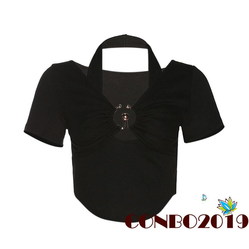 Áo Croptop Tay Ngắn Màu Sắc Đơn Giản Cho Nữ