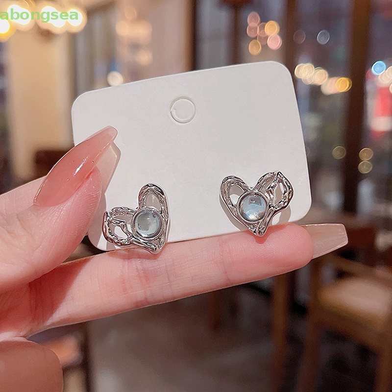 Abongsea Bông Tai Kim Loại Hình Trái Tim Đơn Giản Thời Trang Dành Cho Nữ