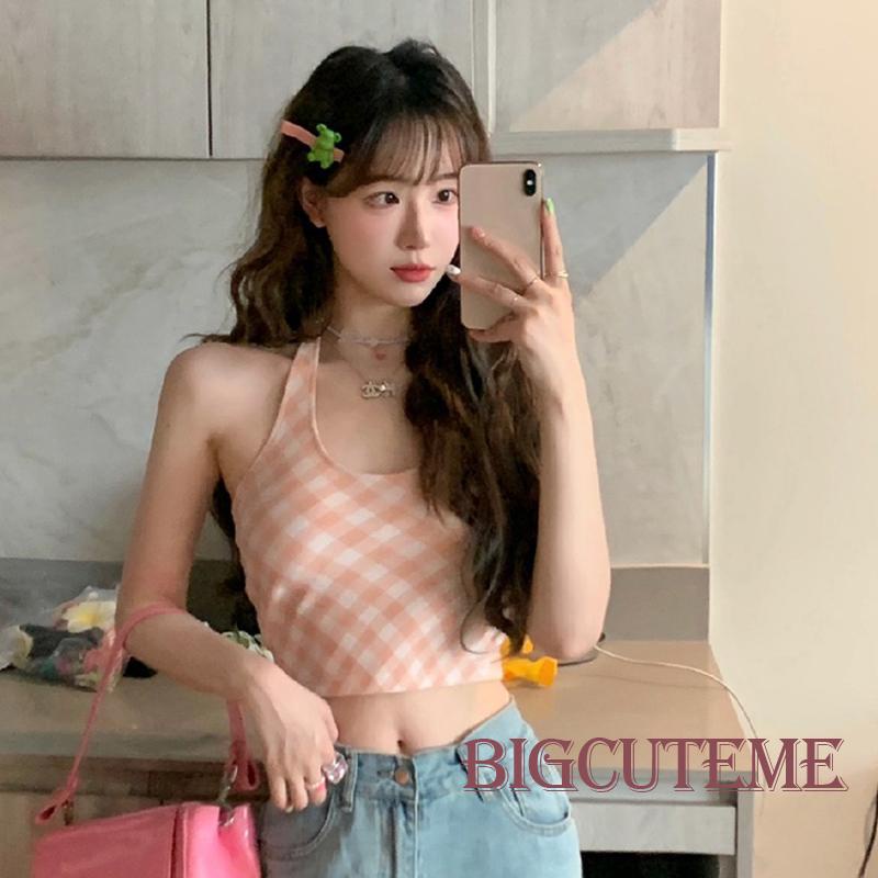 Áo Lửng Không Tay Họa Tiết Caro Thời Trang Quyến Rũ Cho Nữ