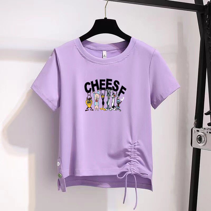 Áo Thun Cotton Ngắn Tay Cổ Tròn Dáng Rộng Ag3v Phong Cách Hàn Quốc Thời Trang Mùa Hè Cho Nữ