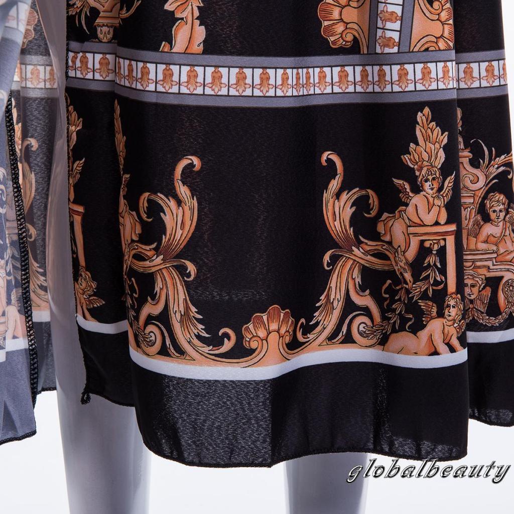 Đầm Dài Cổ Chữ V Eo Cao Tay Dài In Họa Tiết Hoa Phong Cách Boho Cổ Điển Dành Cho Nữ