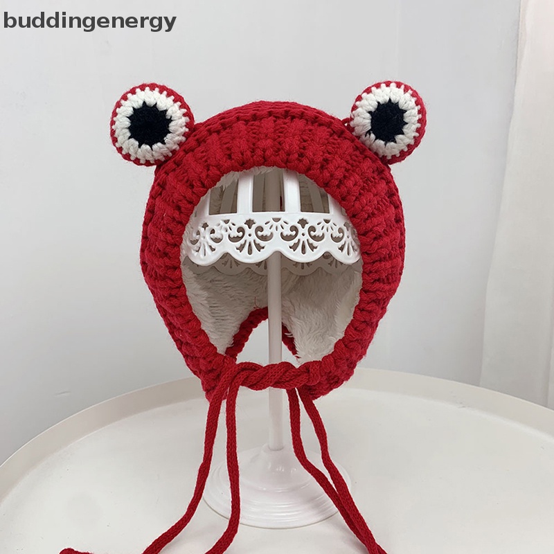{BUDDI} Mũ beanie Dệt Kim Màu Trơn Hình Ếch Hoạt Hình Giữ Ấm Mùa Đông Cho Bé {BUDDI}