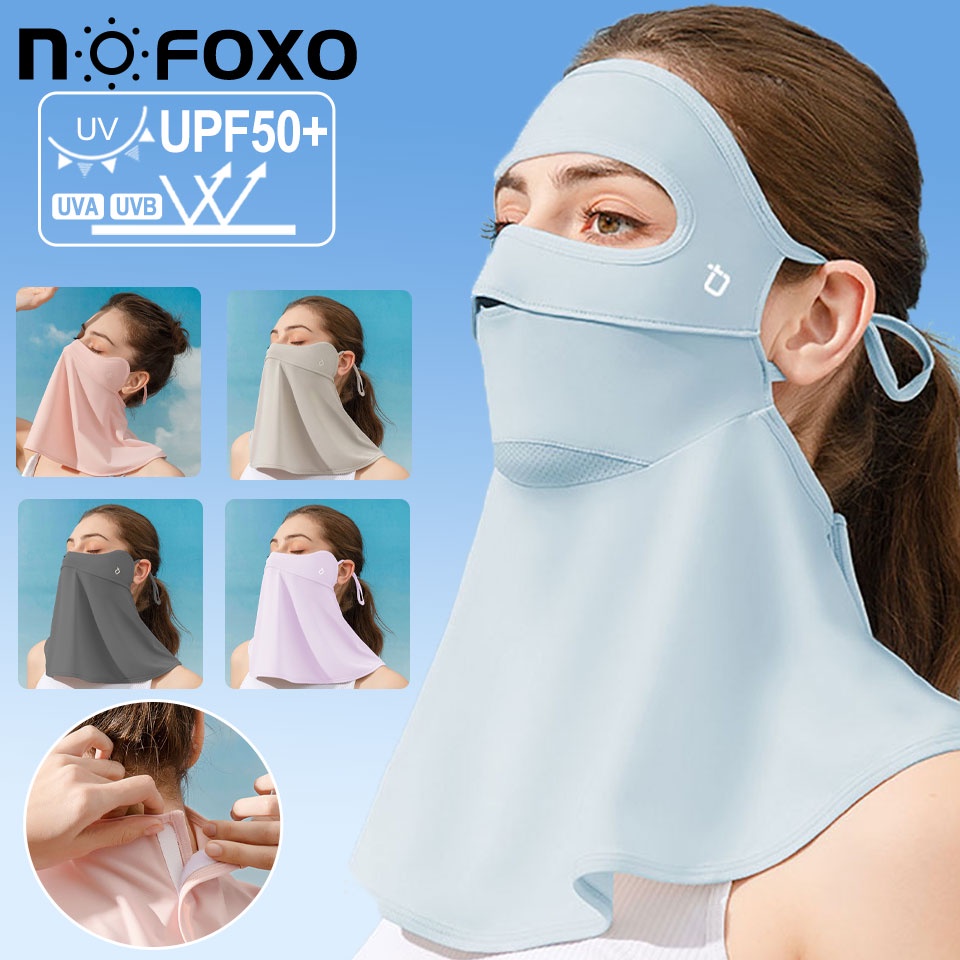 Khẩu trang NOFOXO UPF50+ chống nắng chống tia UV bằng lụa băng thoáng khí bảo vệ mặt và cổ cho nữ