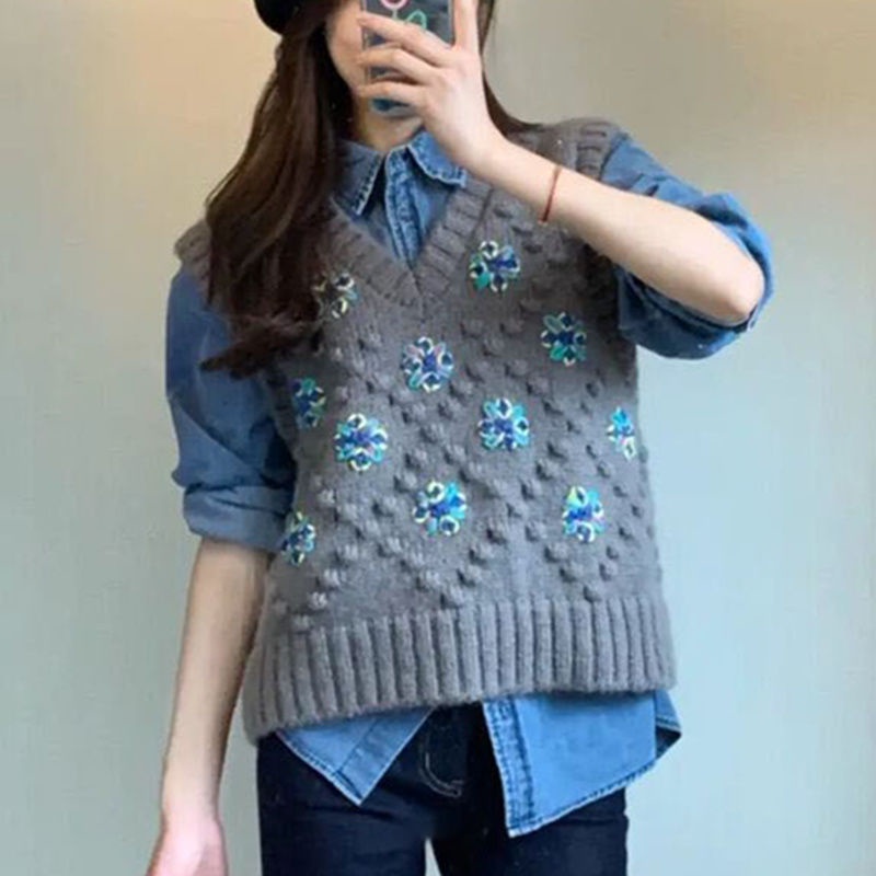 Áo Dệt Kim Sát Nách Dáng Rộng Kiểu Vintage Hàn Quốc Cá Tính Cho Nữ