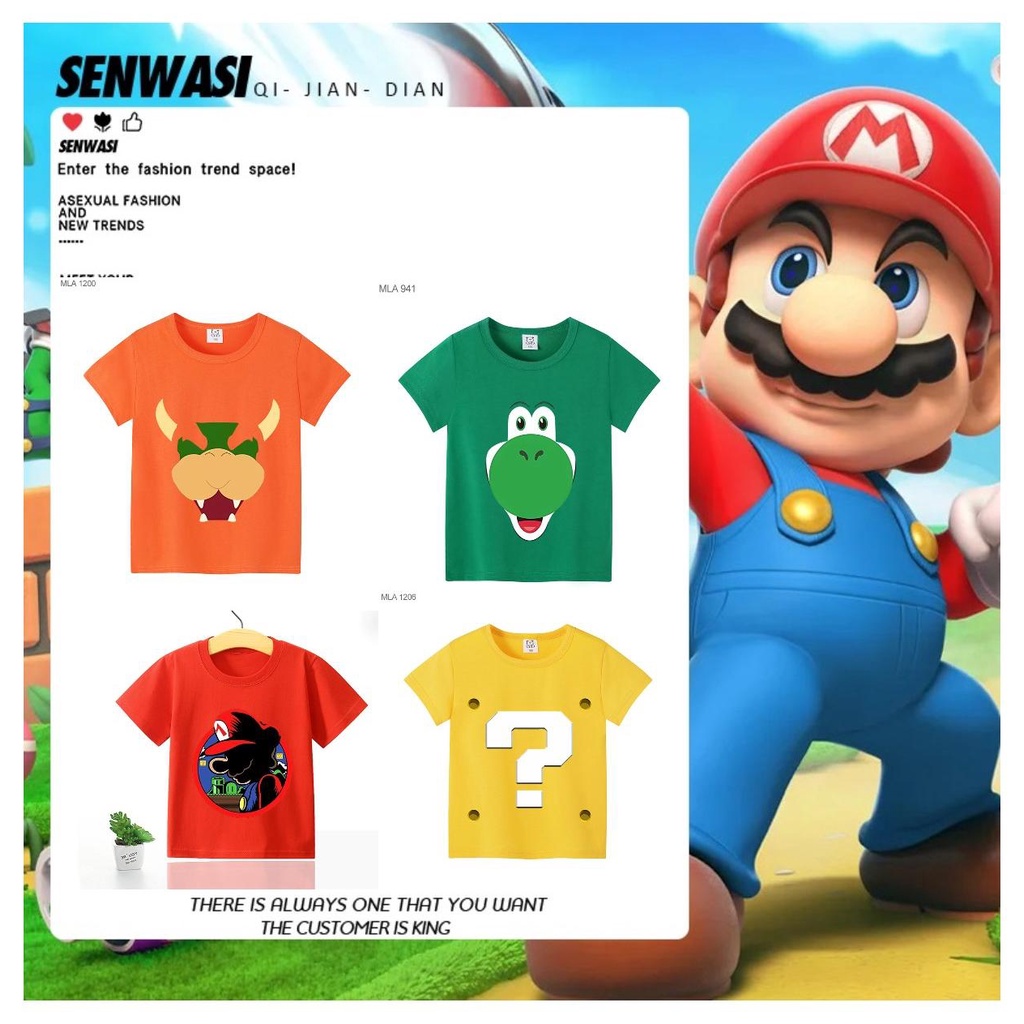 Áo Thun Cotton Nguyên Chất Tay Ngắn In Hình Super Mario Làm Quà Tặng Sinh Nhật Thường Ngày Cho Trẻ Em