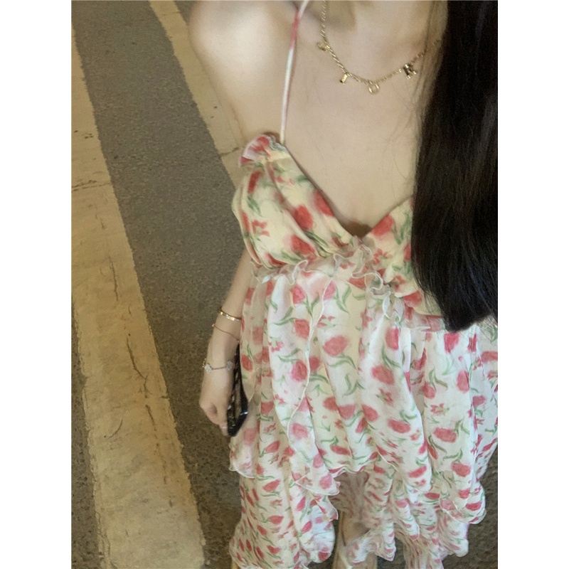 Đầm Dài Xẻ Tà Hở Lưng In Họa Tiết Hoa Thời Trang Mùa Hè Xinh Xắn Cho Nữ