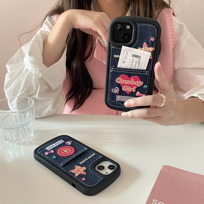 Ốp Điện Thoại Vải denim Có Ngăn Đựng Thẻ Cho iPhone 11 12 12Pro 12promax 13 14 13Pro 13promax 14Pro 14promax 13promax