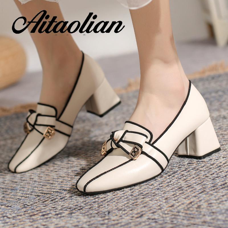 Giày Cao Gót 5cm Da Mềm Mũi Vuông Thời Trang Retro Anh Quốc Cho Nữ