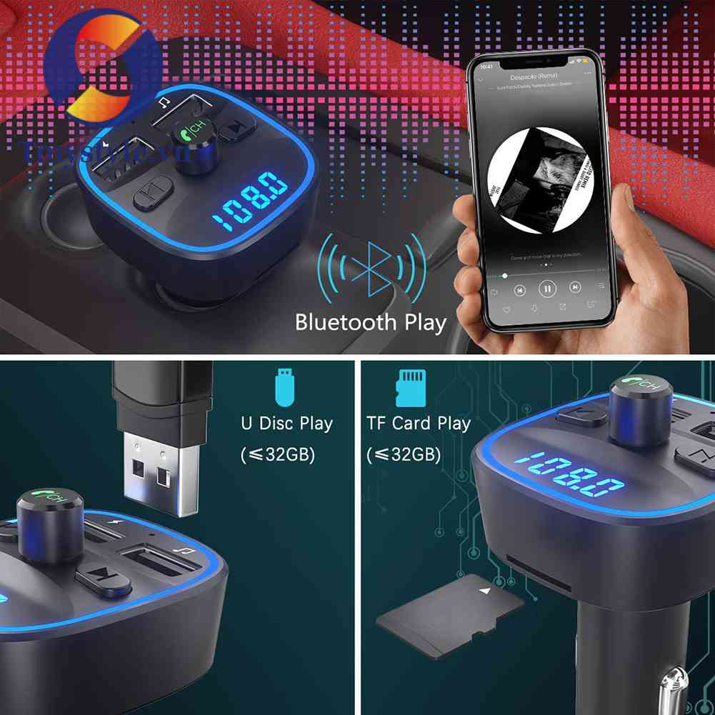 Tẩu Sạc T25S Kết Nối Bluetooth FM Đa Chức Năng MP3 QC3.0 Cho Ô Tô
