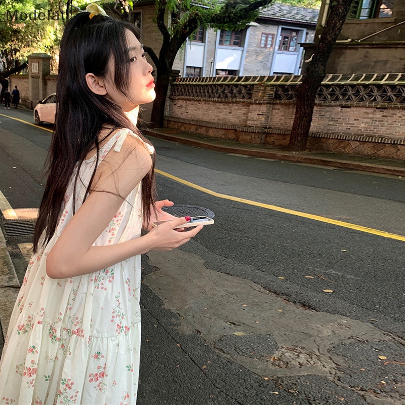 Đầm Midi Sát Nách Dáng Rộng In Hoa Kiểu Vintage Thời Trang Mùa Hè Ngọt Ngào Cho Bạn Gái