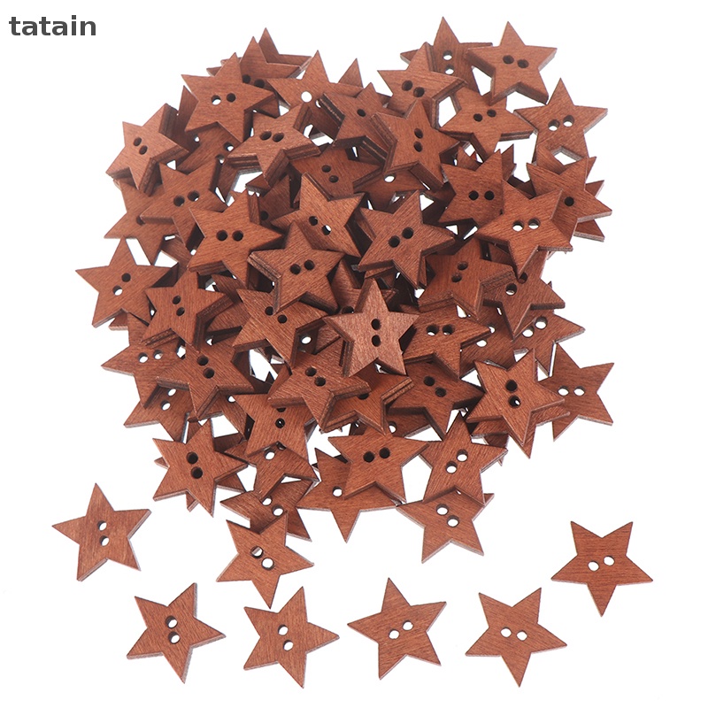 Set 100 Nút Gỗ 2 Lỗ Hình Ngôi Sao Xinh Xắn