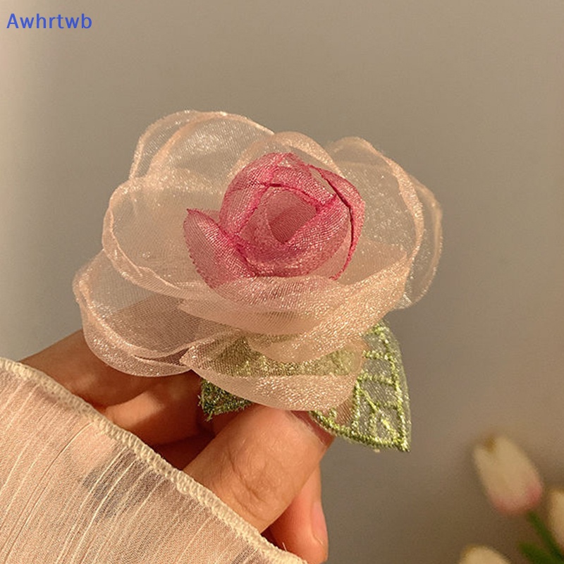 Dây Buộc Tóc Vải Lưới Hình Hoa Hồng Cỡ Lớn Thời Trang Cho Nữ Mới