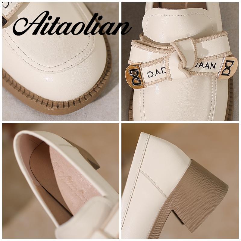 Giày Lười Da Thật Đế Bằng 4.5cm Thắt Nơ Xinh Xắn Hợp Thời Trang Cho Bạn Gái