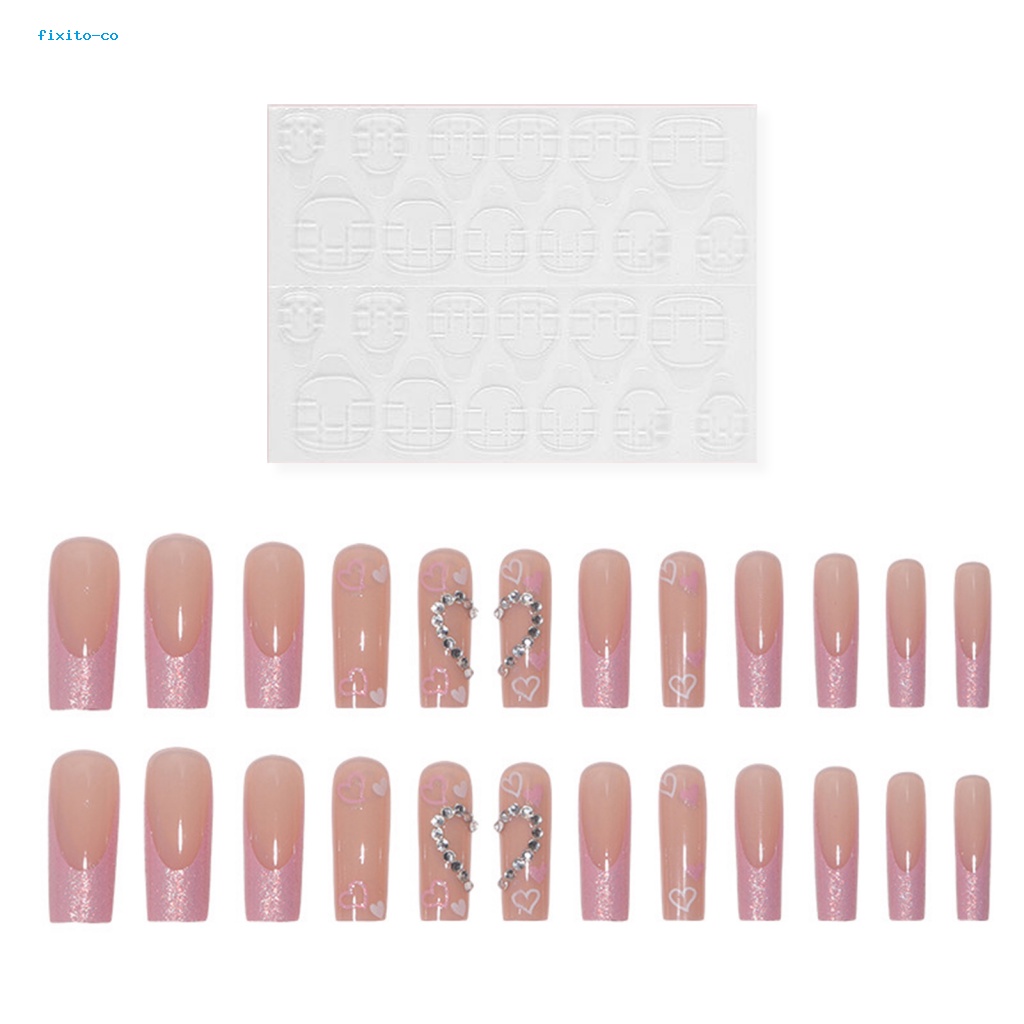 1 Bộ Móng Tay Giả Đính Kim Cương Hình Trái Tim Lấp Lánh