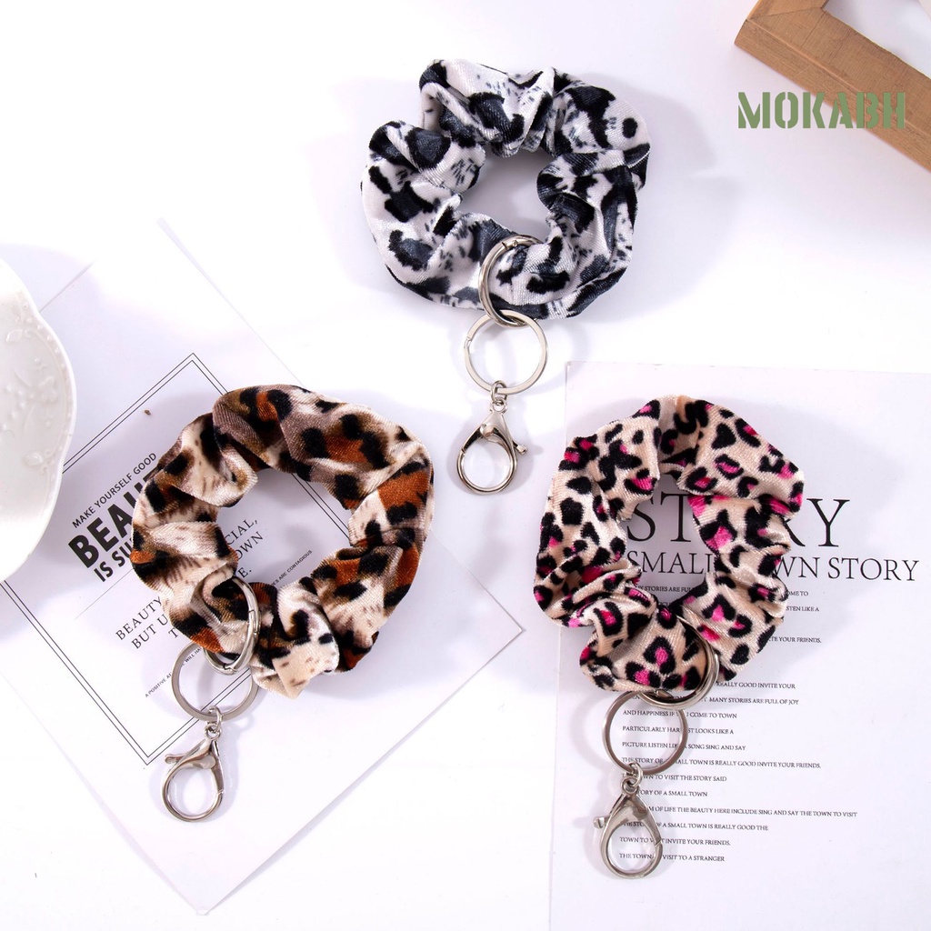 [Mok Abh] Vòng Đeo Tay Vải Mềm Co Giãn Họa Tiết Da Báo Đa Chức Năng Có Móc Khóa