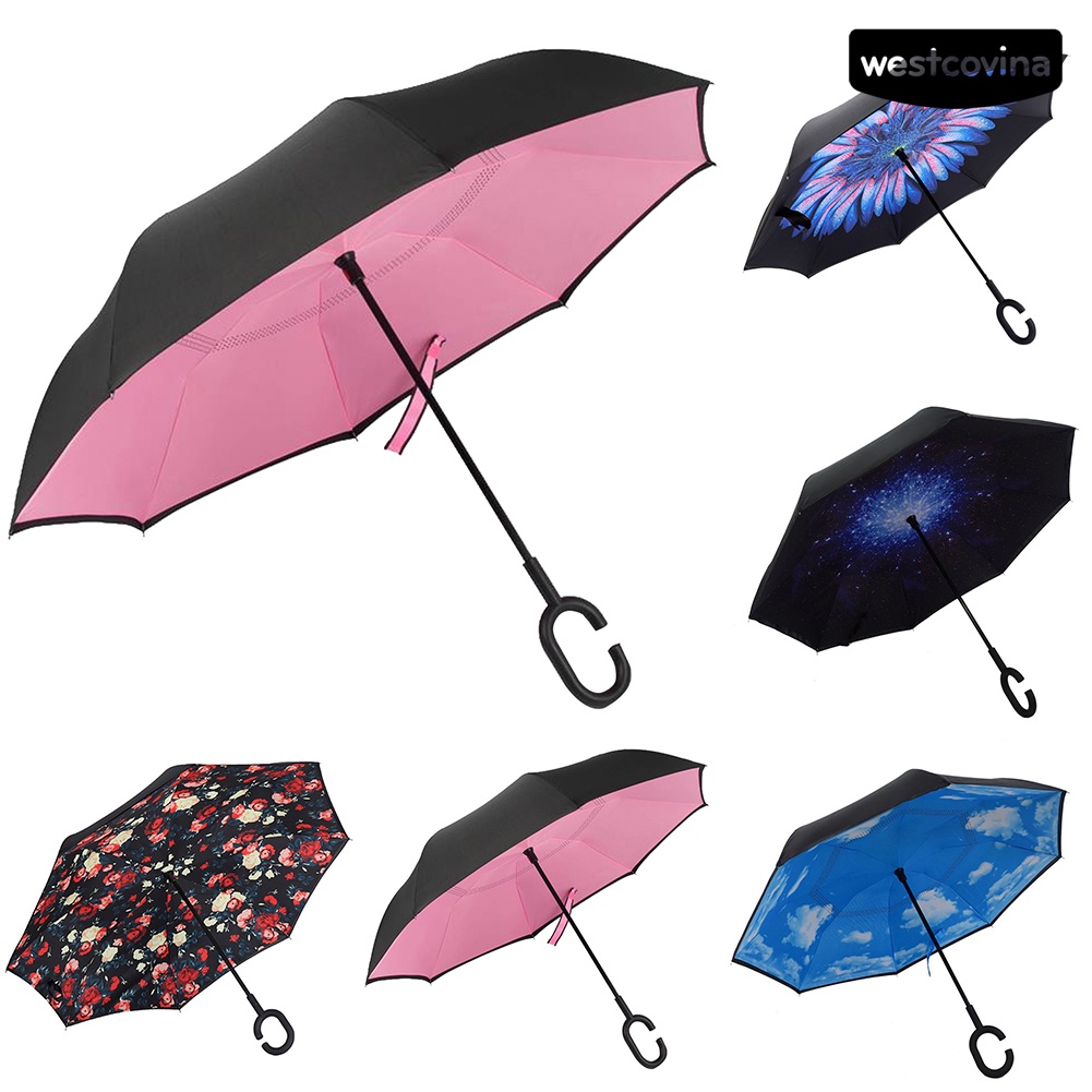 [COD]☁Dù Đứng Hai Lớp Chống Tia UV Chống Gió Hình Chữ C Có Tay Cầm Tiện Lợi Dành Cho Nữ