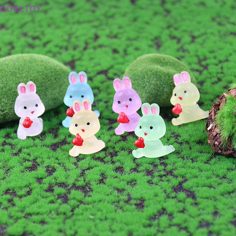 Cooltoy Bộ 4 Tượng Thỏ Mini Bằng Nhựa Resin Dạ Quang Phát Sáng Trong Đêm Trang Trí Tiểu C