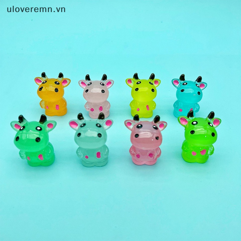 Bộ 2 Tượng Bò Hoạt Hình Mini Bằng Nhựa Resin Phát Sáng Dùng Trang Trí