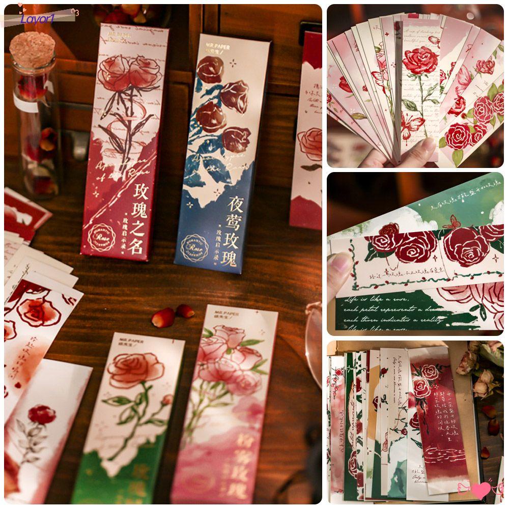 Set 1 / Hộp 30 Thẻ Giấy Đánh Dấu Trang Sách Hình Hoa Hồng