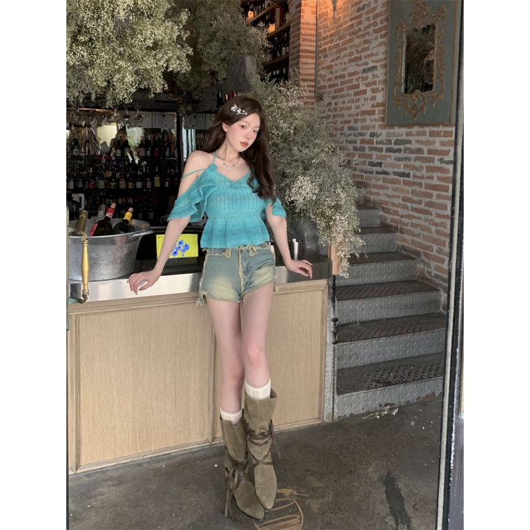 Áo Sweater Dệt Kim Dáng Ôm Ngắn Phong Cách Desire Thời Trang Mùa Hè Ngọt Ngào Cho Nữ