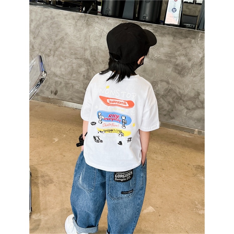 Áo Thun Tay Ngắn Cổ Tròn Họa Tiết Hoạt Hình Đơn Giản Phong Cách Nhật Bản Thời Trang Cho Bé Mới