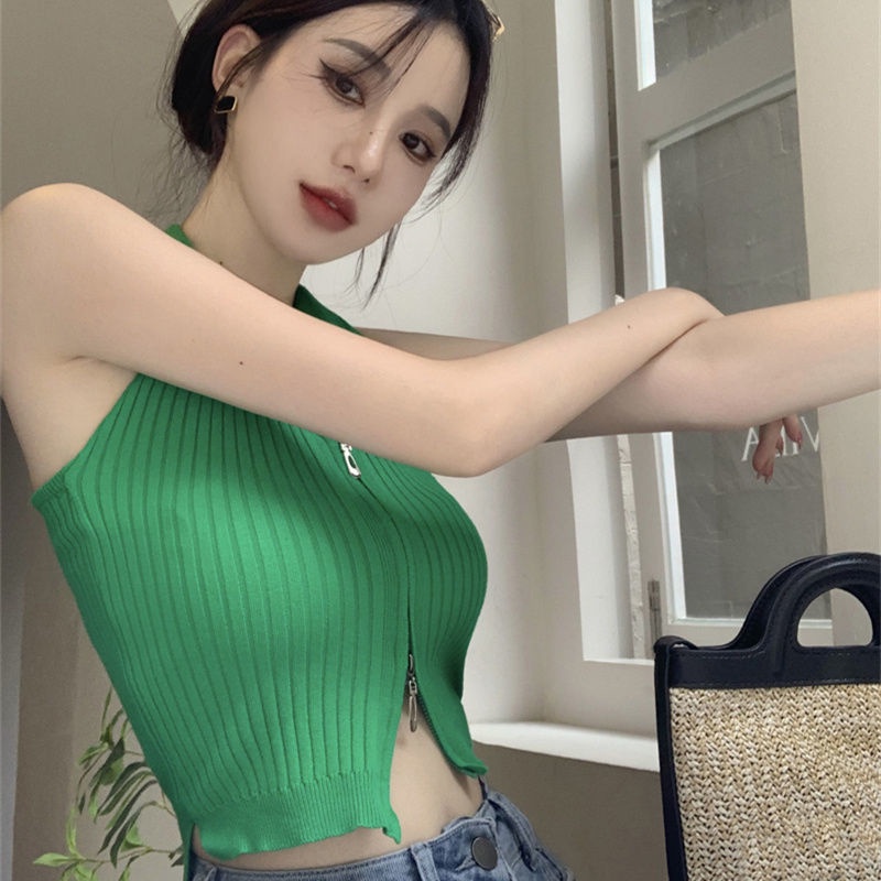 COZOK Áo Dệt Kim Sát Nách Cổ Chữ V Thời Trang Quyến Rũ Cho Nữ