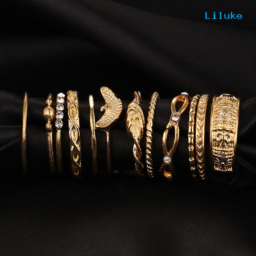 Bộ 12 Nhẫn Đeo Đốt Ngón Tay Đính Đá Phong Cách Retro Thời Trang Cho Nữ