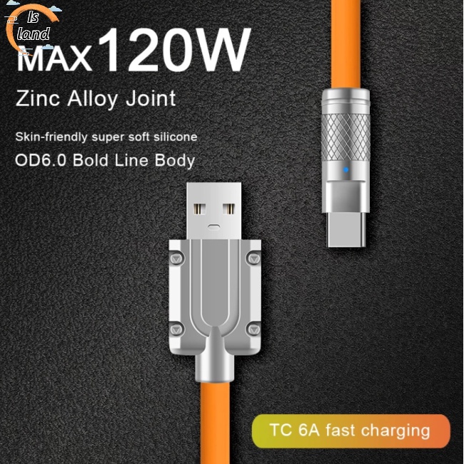 Dây Cáp Sạc Nhanh Usb Loại C 120w 6a Có Đèn Led Báo Hiệu Cho Xiaomi Huawei Samsung