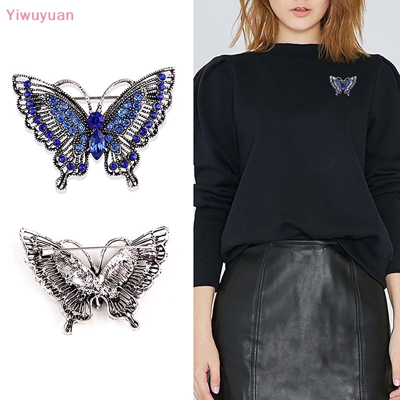 < Yiwuyuan > Ghim Cài Áo Khoác Hình Bướm Rỗng Đính Đá Pha Lê Vintage Cho Nữ Dự Tiệc Mới