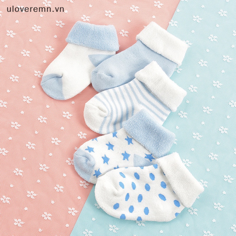 Set 5 Đôi Tất Cotton Dày Giữ Ấm Chống Trượt Thoáng Khí In Họa Tiết Hoạt Hình Dễ Thương Cho Bé