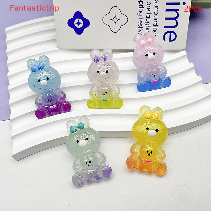 Set 2 Chú Thỏ Ba Chiều Bằng Nhựa Resin Màu Gradient Phát Quang Trang Trí Bảng Điều Khiển Xe Hơi / Nhà Cửa Mới