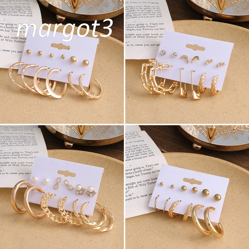 Bộ Khuyên Tai Vòng Đính Ngọc Trai Nhân Tạo Hình Học Thời Trang Cho Nữ