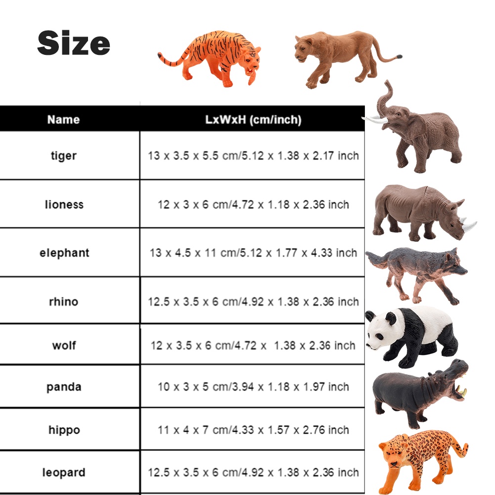 Set 8 Mô Hình Động Vật Hà Mã / Voi / Báo / Sư Tử / Hà Mã / Động Vật Cho Bé