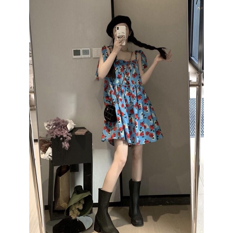 Đầm Công Chúa Hai Dây Họa Tiết Hoa Phong Cách vintage Thời Trang Mùa Hè Mới   HZFWC0999