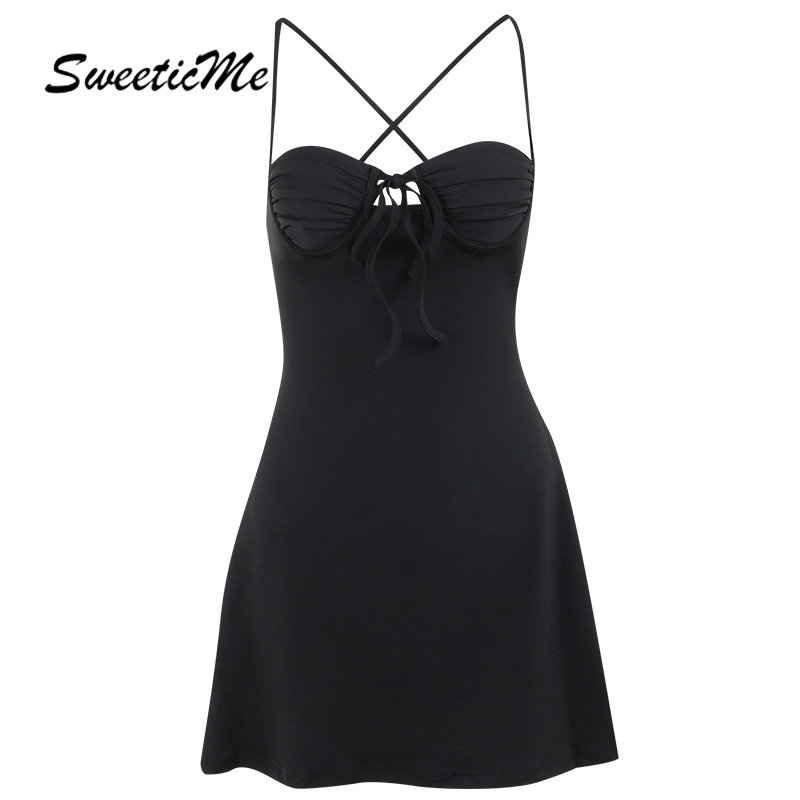 Đầm Ngắn Hở Lưng Dáng Ôm Màu Trơn Thời Trang Mới 2023 Dành Cho Bạn Nữ