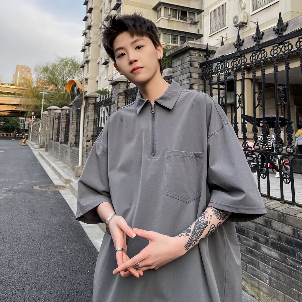 Áo Thun polo Ngắn Tay Có Khóa Kéo Phong Cách vintage Mỹ Thời Trang Mùa Hè Dành Cho Nam