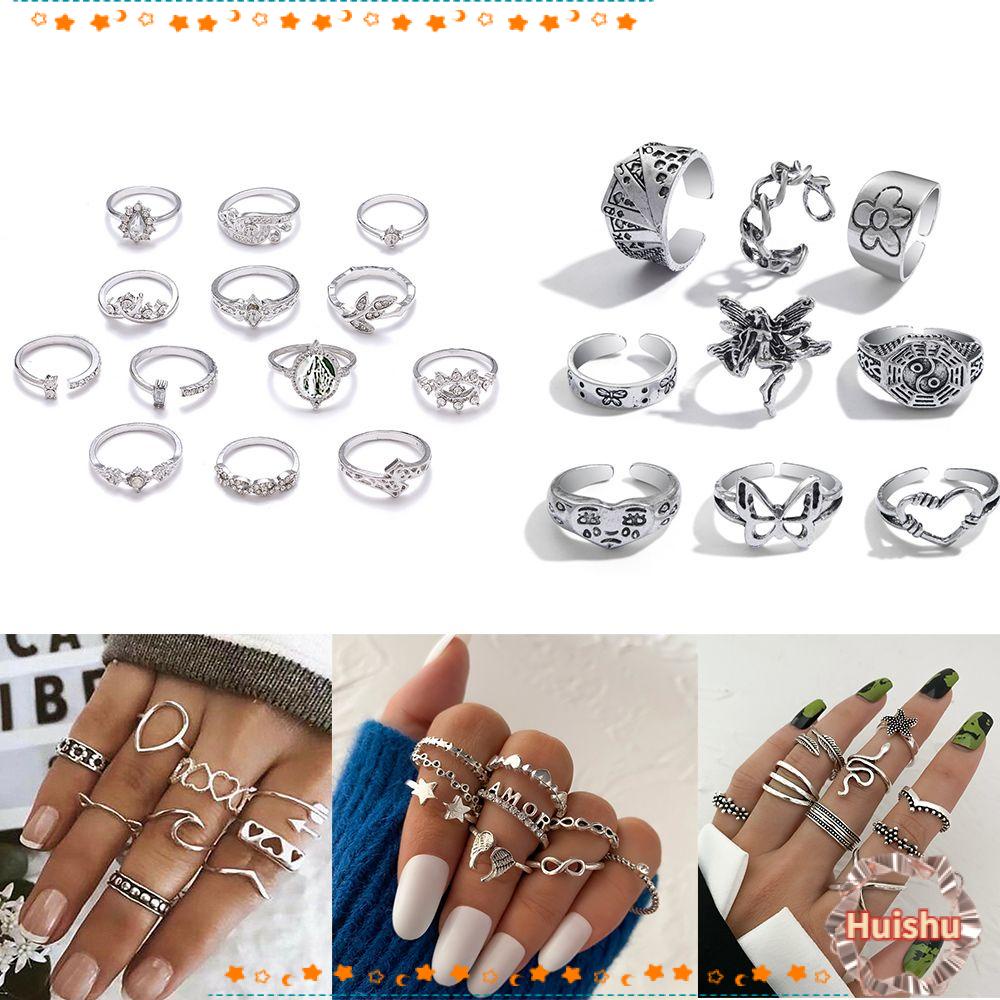 Set 9 Nhẫn Họa Tiết Hoa Bướm Phong Cách Gothic Cho Nam Nữ