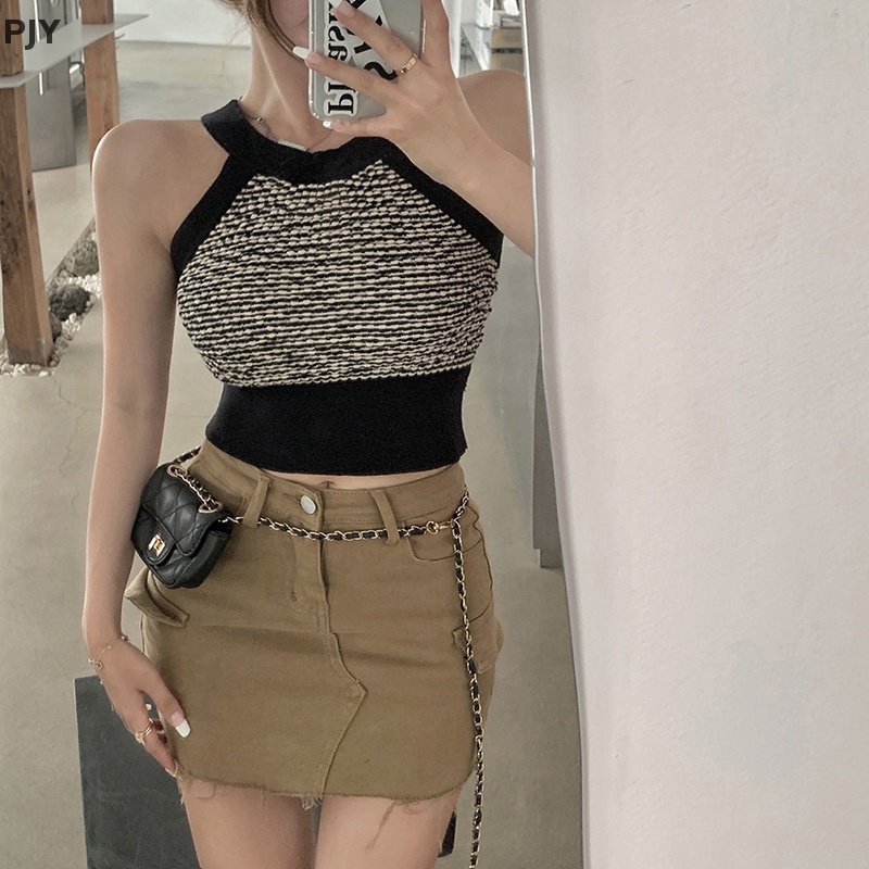 Áo Croptop Sát Nách Kẻ Sọc Kiểu Vintage Thời Trang Mùa Hè Năng Động