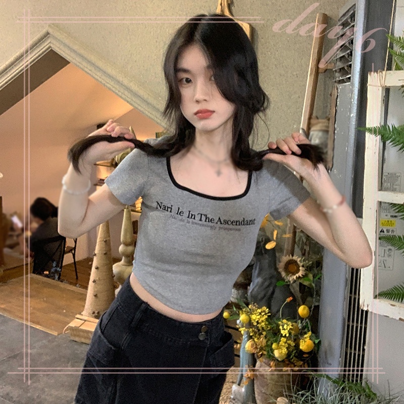 Áo Thun Tay Ngắn In Chữ Phong Cách Hàn Quốc Thời Trang Cho Nữ