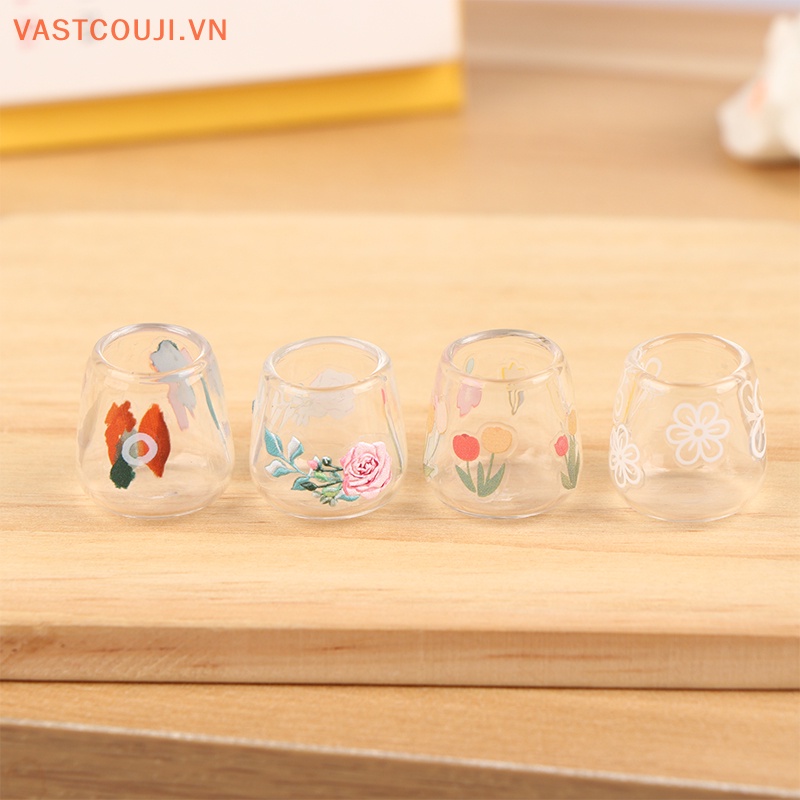 Set 4 Ly Thủy Tinh Trong Suốt Mini Trang Trí Nhà Búp Bê
