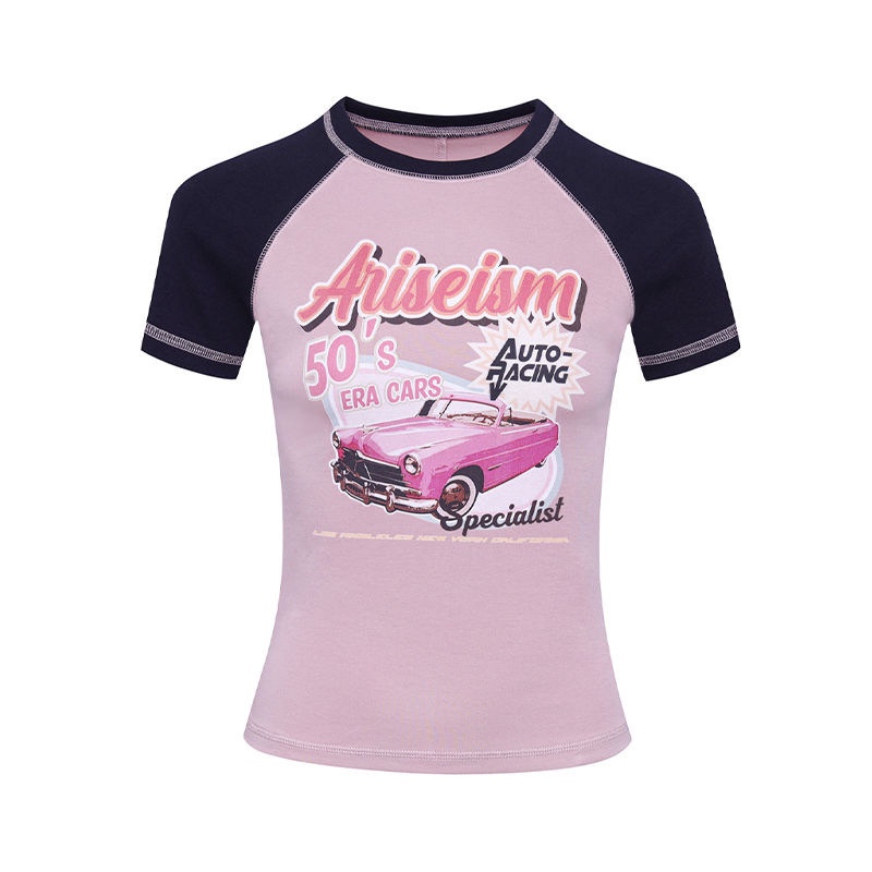 Áo Thun Raglan Tay Ngắn Dáng Ôm Phong Cách Thời Trang Retro Mỹ