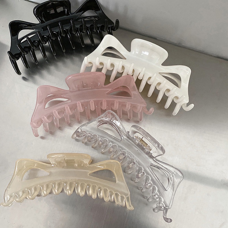 Kẹp Tóc Càng Cua Bằng Acrylic Trong Suốt Đính Nơ Họa Tiết Hình Học