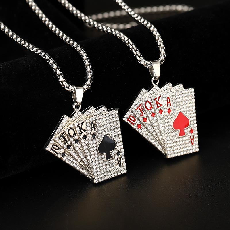 Vòng cổ Thép Titan Mặt Hình Lá Bài Poker Màu Sắc Bạc Cổ Điển Cho Nam