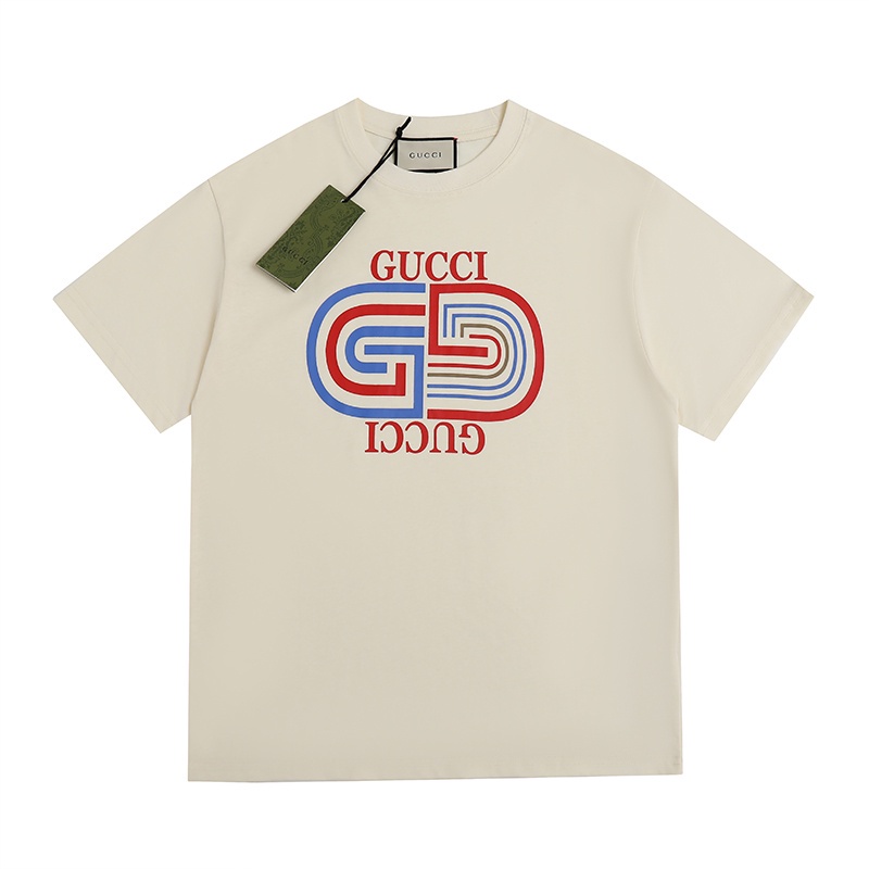 Áo Thun Tay Ngắn G-u88c-c &amp; - Thời Trang Đường Phố Mới 2023SS Hai Vòng Nhẫn Đôi Màu Đỏ Và Xanh Dương Giản Dị