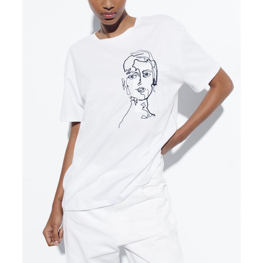 Áo Thun Cổ Tròn Dáng Rộng Thêu Họa Tiết ZARA Thời Trang Mùa Hè Cho Nữ 0264085