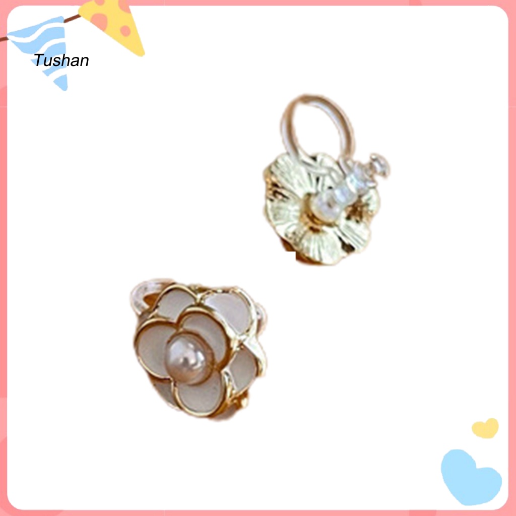 1 Đôi Bông Tai Hình Hoa Trà Đính Ngọc Trai Giả Phong Cách Hàn Quốc Dành Cho Nữ