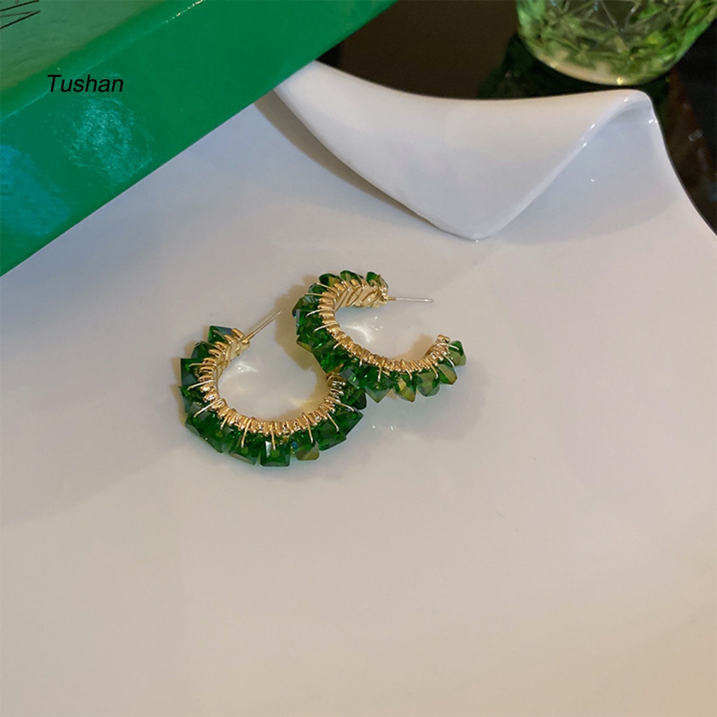 1 Đôi Bông Tai Hình Chữ C Đính Đá Ngọc Lục Bảo Giả Thời Trang Bông Tai Hình Tròn Thời Trang Dành Cho Nữ
