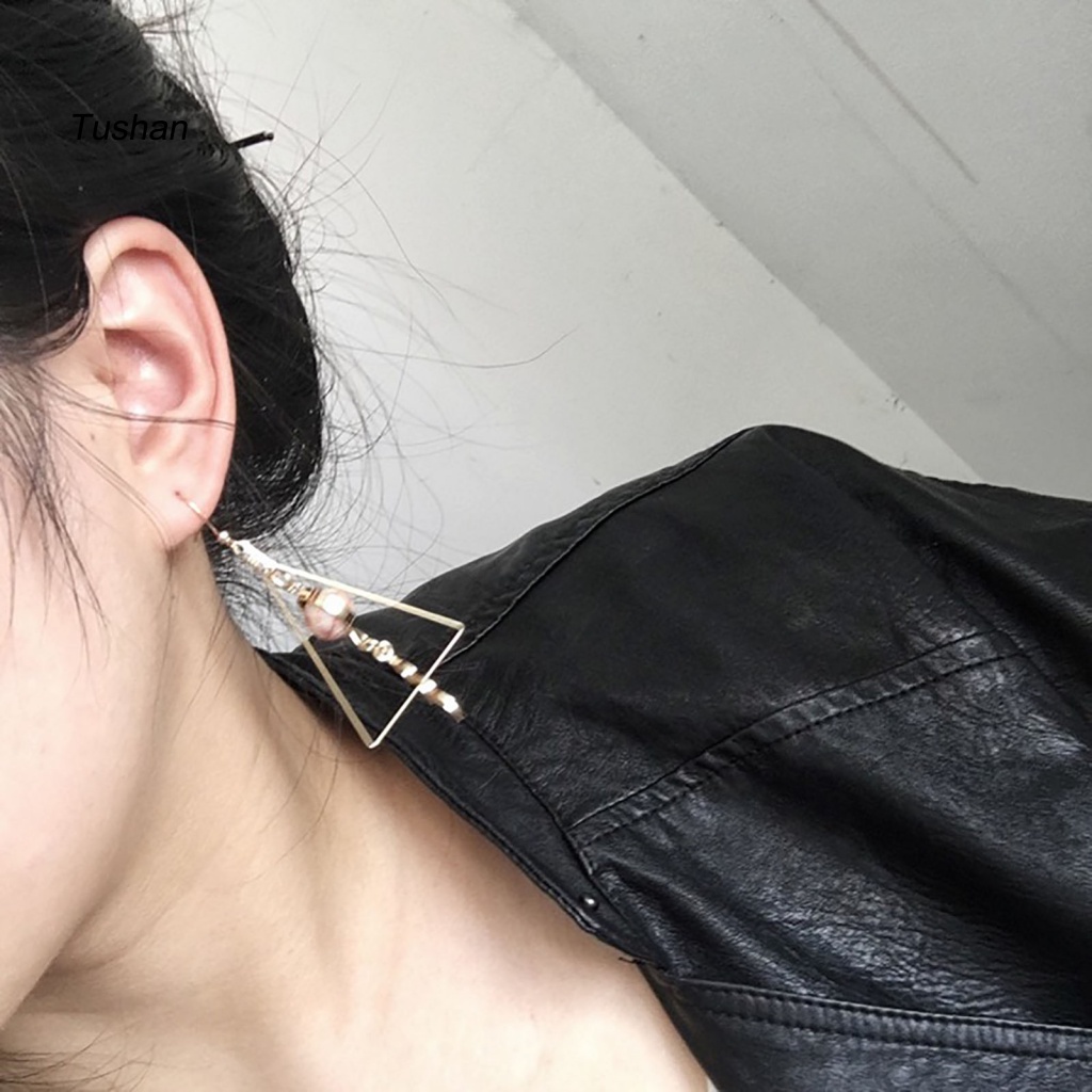 1 Đôi Bông Tai Hợp Kim Hình Tam Giác Đính Hạt Sang Trọng