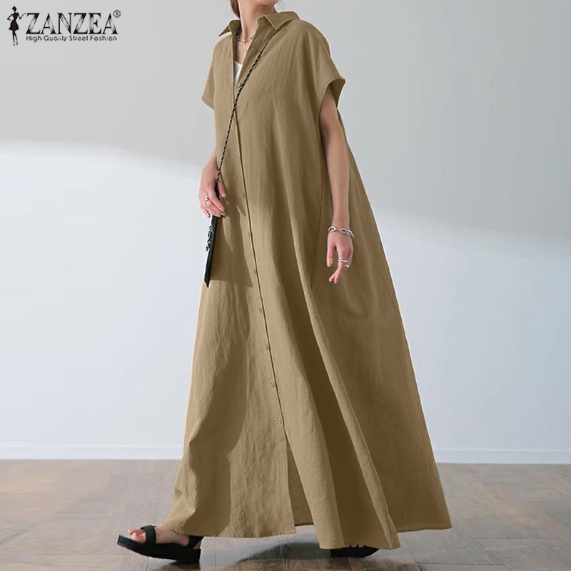 Áo liền quần ZANZEA tay ngắn màu trơn phong cách Hàn Quốc cho nữ